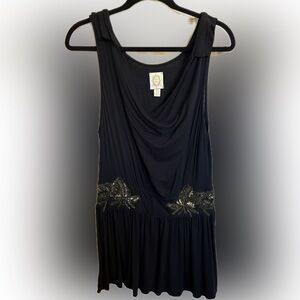 Anthropologie Midnight Black Embellished Top